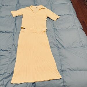 Ribbed Button Down Polo & Skirt Set